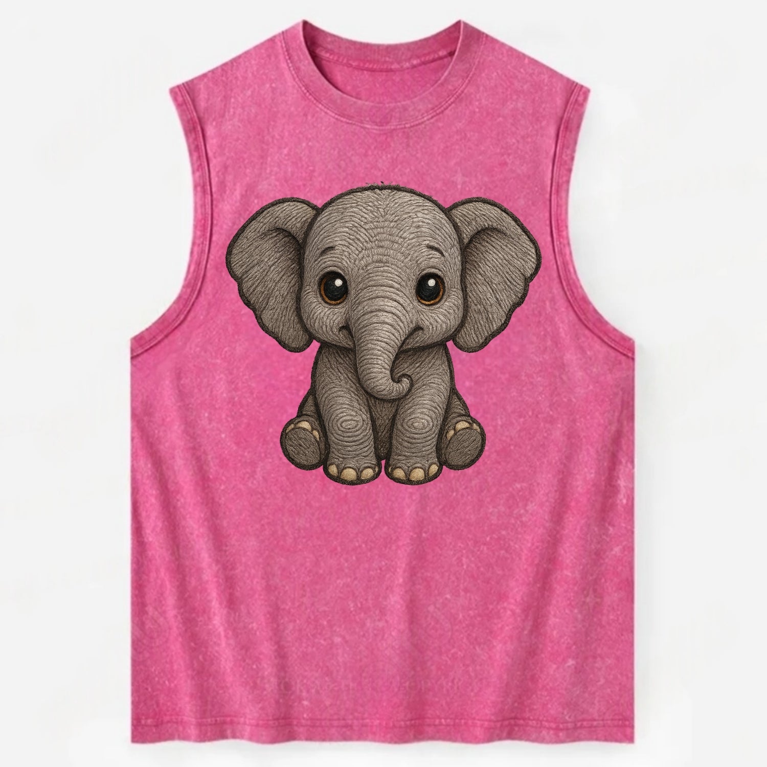 Baby Elephant - gray wrinkly, tiny trunk, large floppy ears, kind dark eyes, - Vintage Washed Tank - Pink