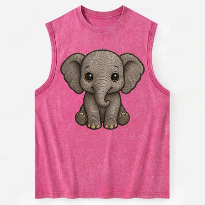 Baby Elephant - gray wrinkly, tiny trunk, large floppy ears, kind dark eyes, - Vintage Washed Tank - Pink