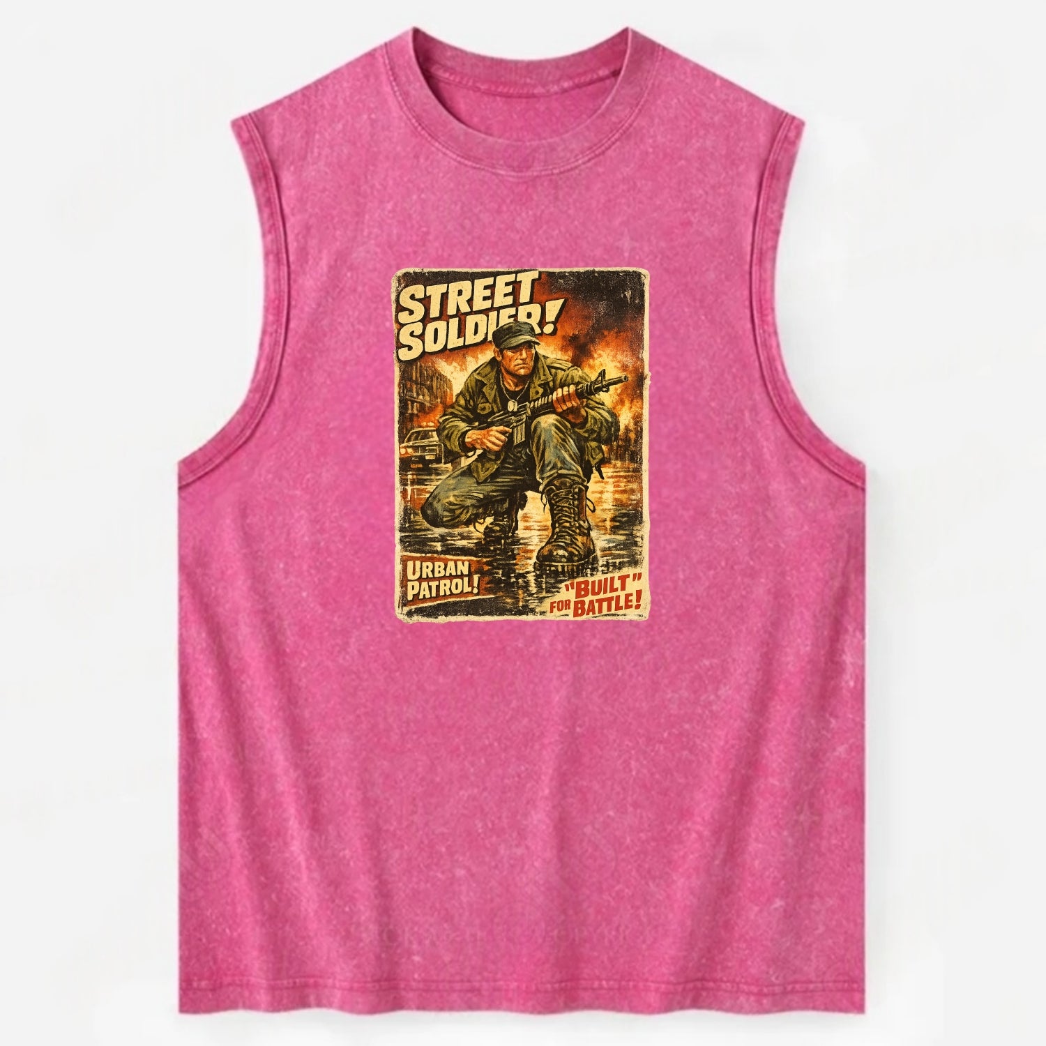 COMBAT READY | Military boots on wet pavement | Street soldier | Urban patrol - Vintage Washed Tank - Pink