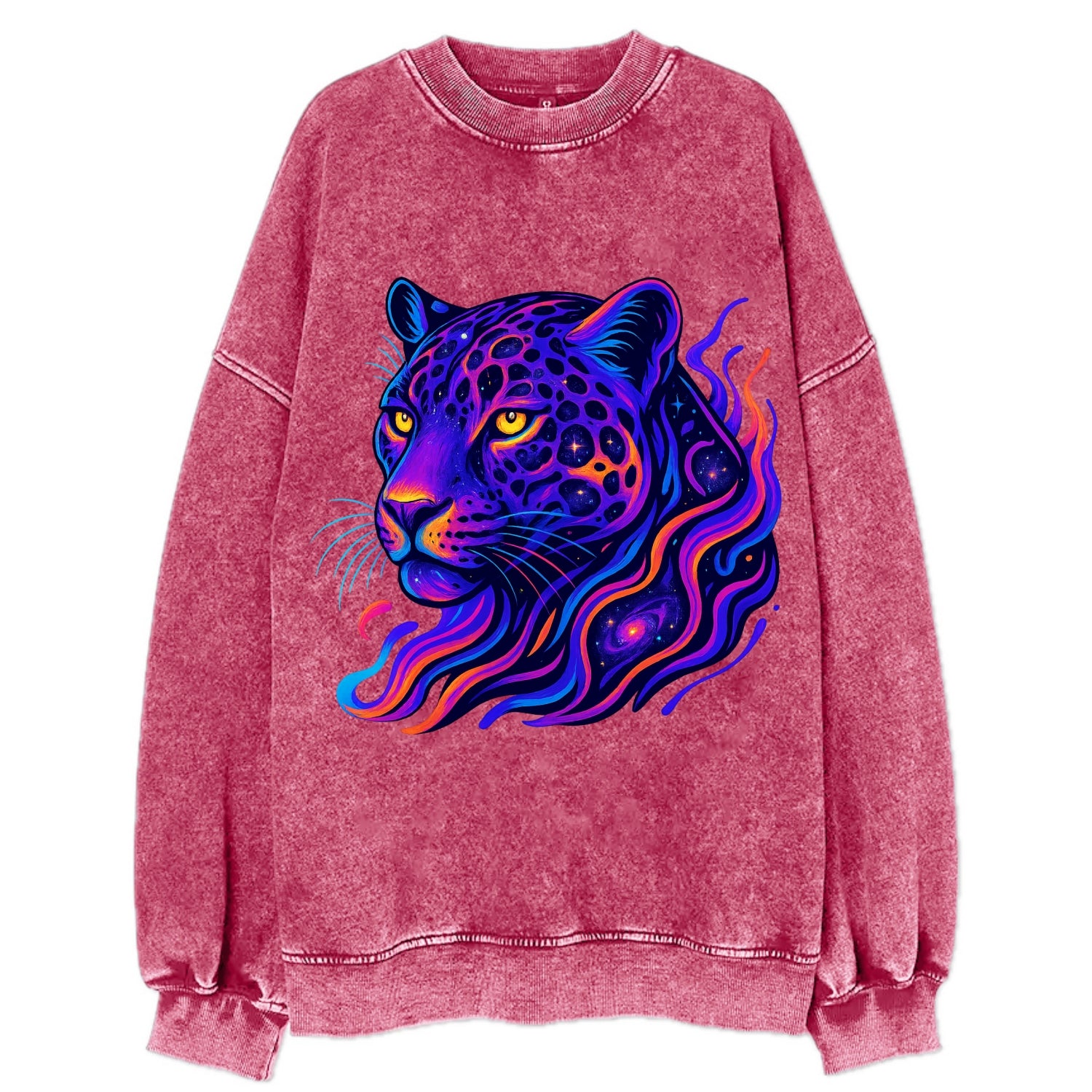 Powerful jaguar with rosettes containing miniature galaxies, cosmic purple and - Vintage Sweatshirt - Pink