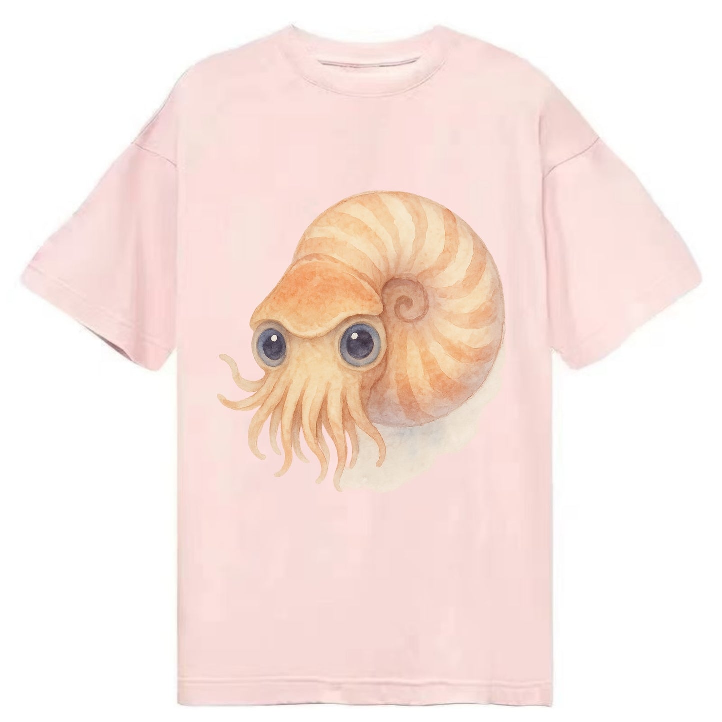Baby Nautilus - spiral shell, tentacles peeking, ancient eyes, front-facing, - Classic T-shirt - Pink