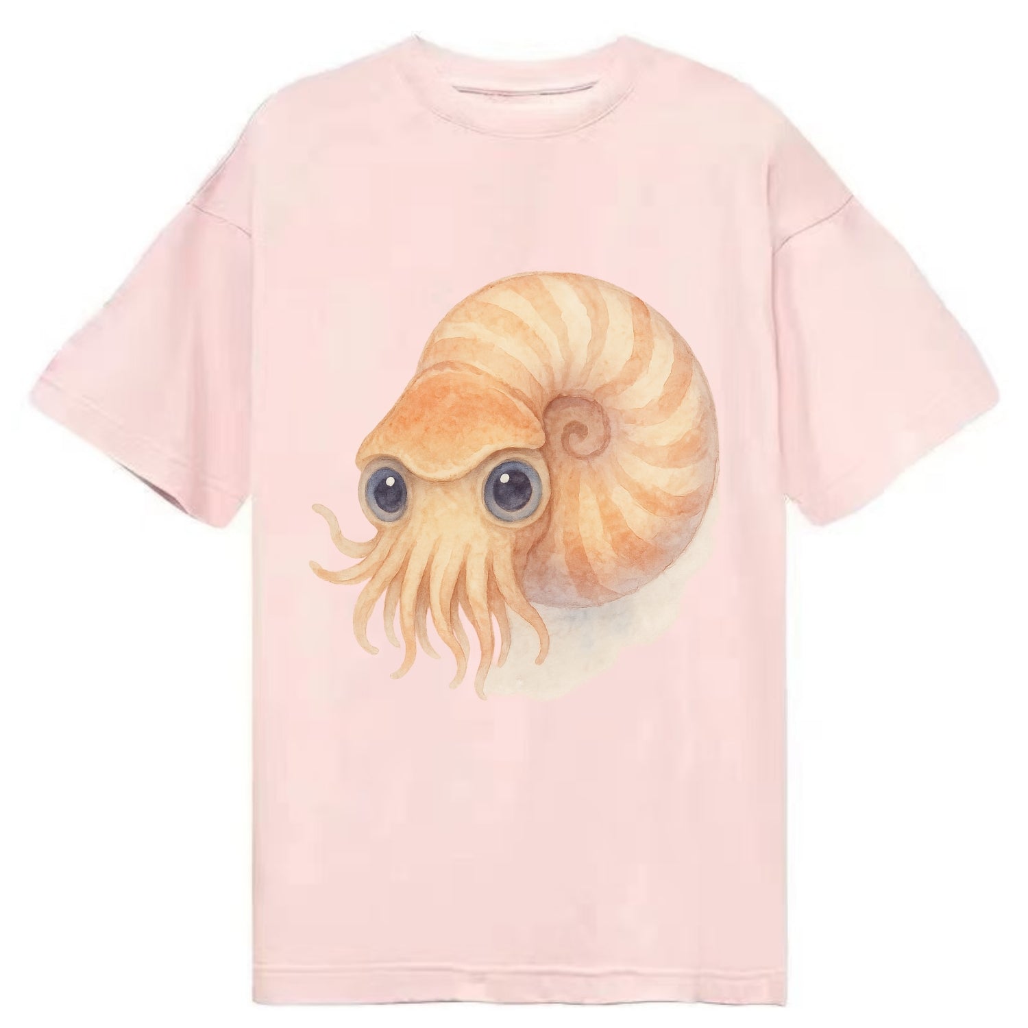 Baby Nautilus - spiral shell, tentacles peeking, ancient eyes, front-facing, - Classic T-shirt - Pink