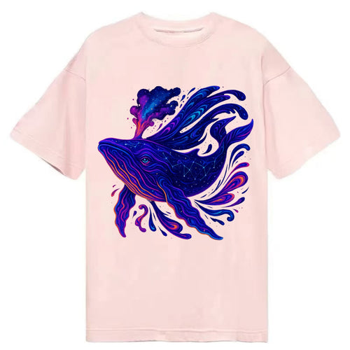 Majestic whale with body composed of galaxy clusters, stellar fins flowing like - Classic T-shirt