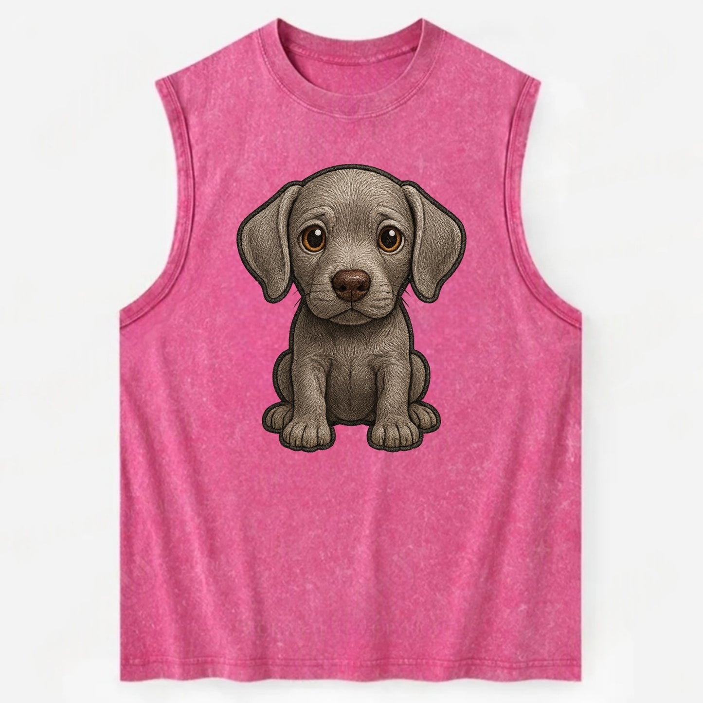 Baby Weimaraner Puppy - silver-gray coat, amber eyes, sleek body, - Vintage Washed Tank - Pink