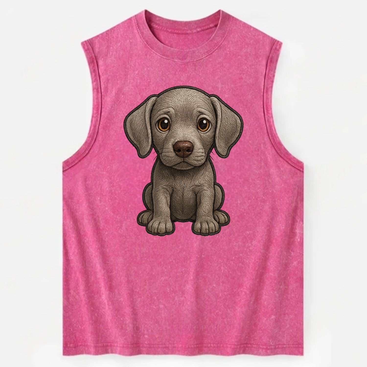 Baby Weimaraner Puppy - silver-gray coat, amber eyes, sleek body, - Vintage Washed Tank - Pink