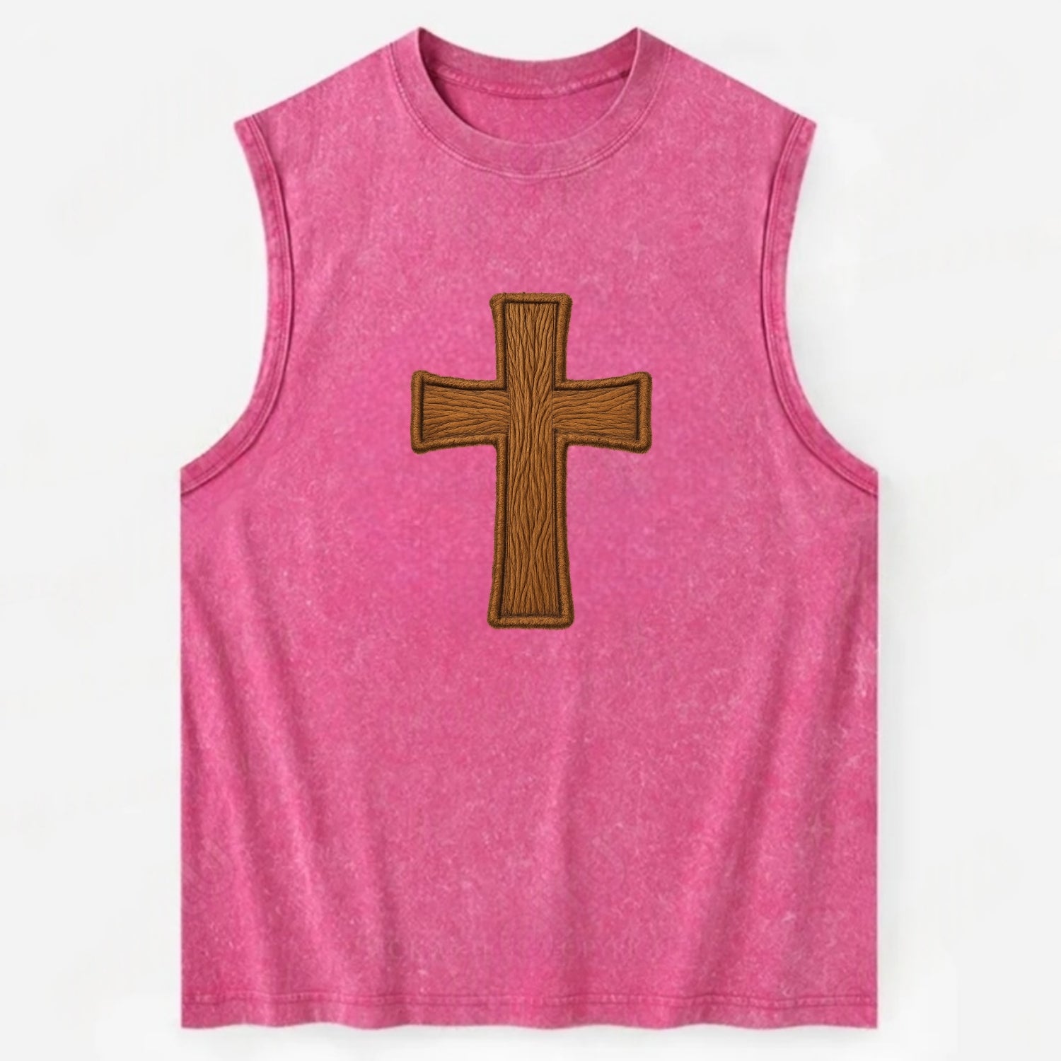 Carved Cross  - Vintage Washed Tank - Pink
