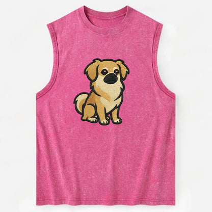 Tibetan Spaniel - Fawn small dog embroidered design - Vintage Washed Tank - Pink