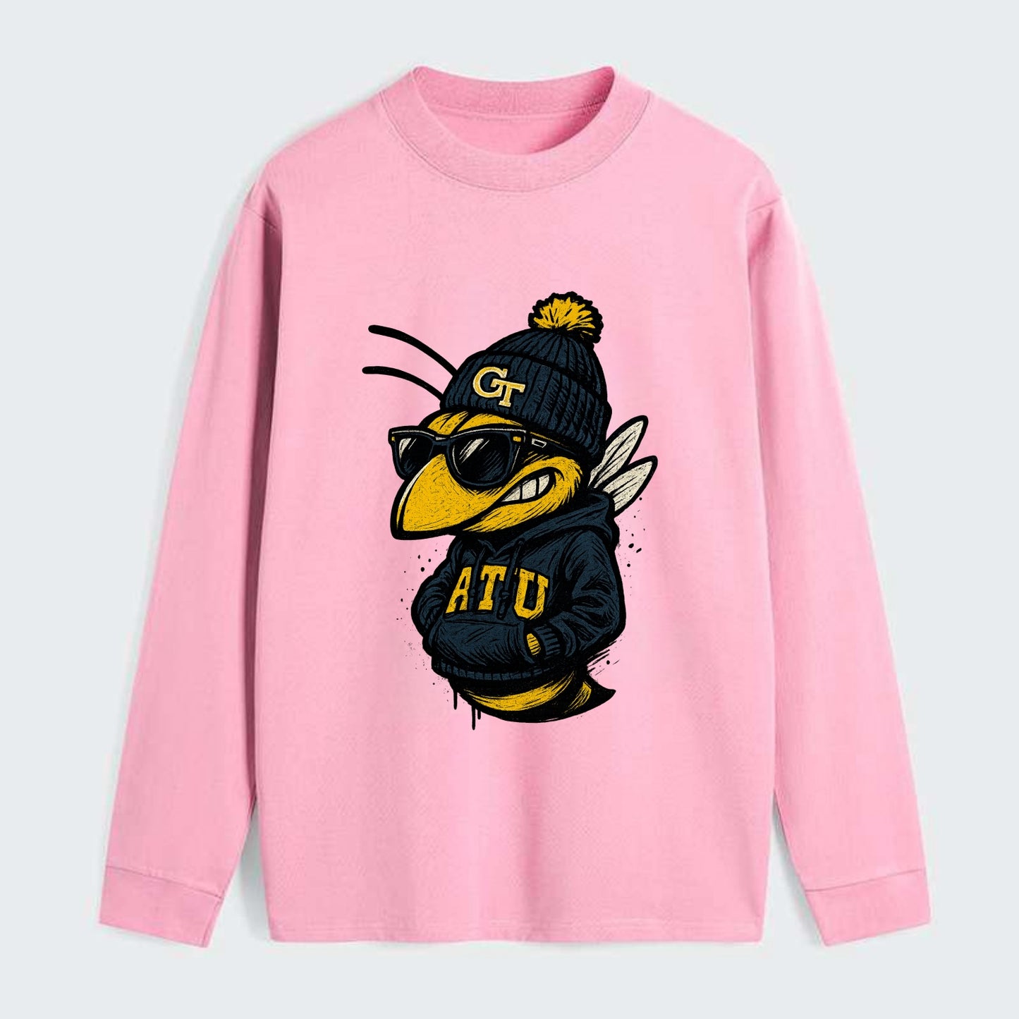 Atlanta Yellow Jacket wearing Georgia Tech beanie with GT patch - Classic Long Sleeve Shirt - Pink