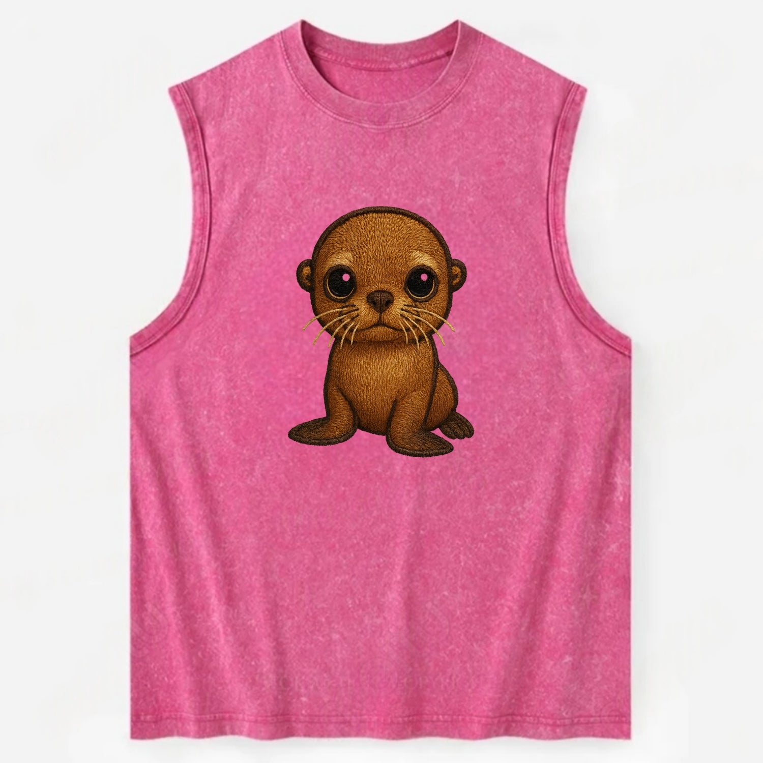 Baby California Sea Lion - golden brown, large expressive eyes, whiskers, - Vintage Washed Tank - Pink