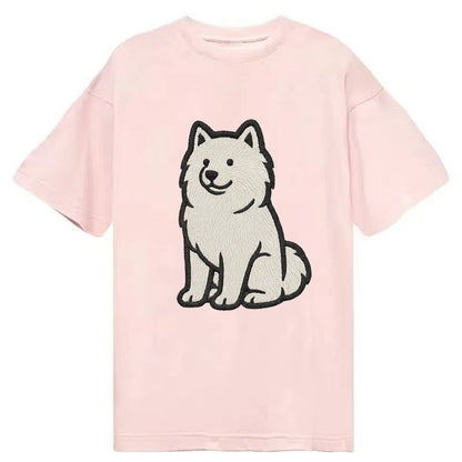 Samoyed - White fluffy embroidered desig Classic T-shirt - Pink