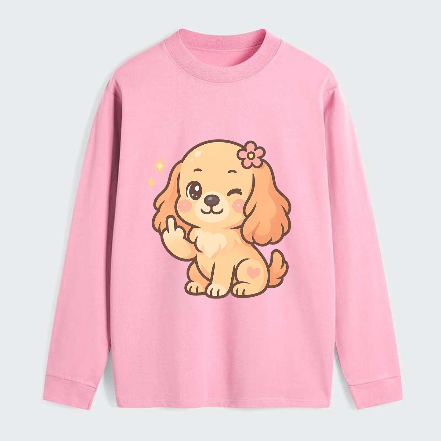 Cocker Spaniel with long wavy ears, gentle face, paw flipping off - Classic Long Sleeve Shirt - Pink