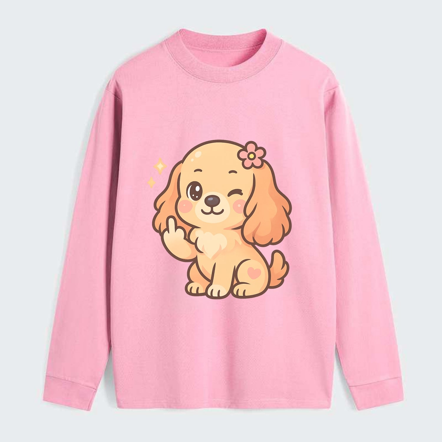 Cocker Spaniel with long wavy ears, gentle face, paw flipping off - Classic Long Sleeve Shirt - Pink