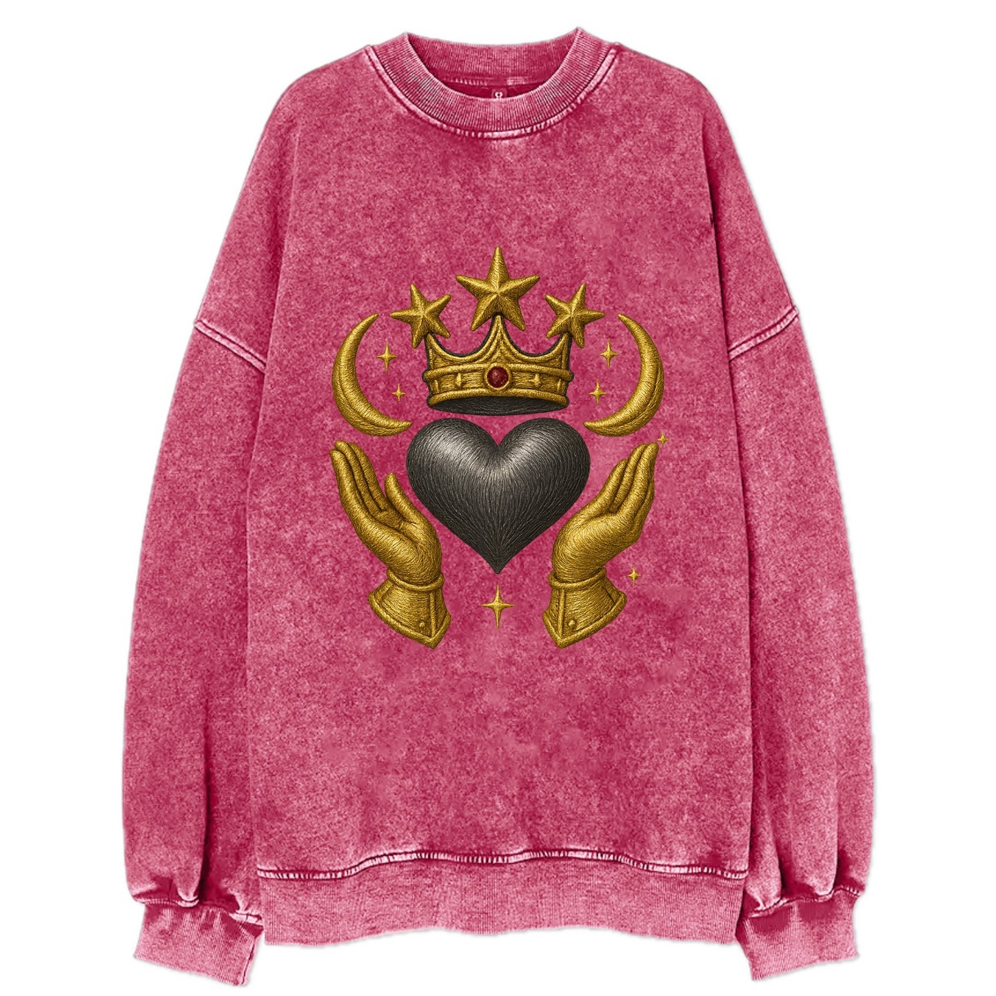 Sun goddess crown radiating golden rays over a midnight heart with - Vintage Sweatshirt - Pink