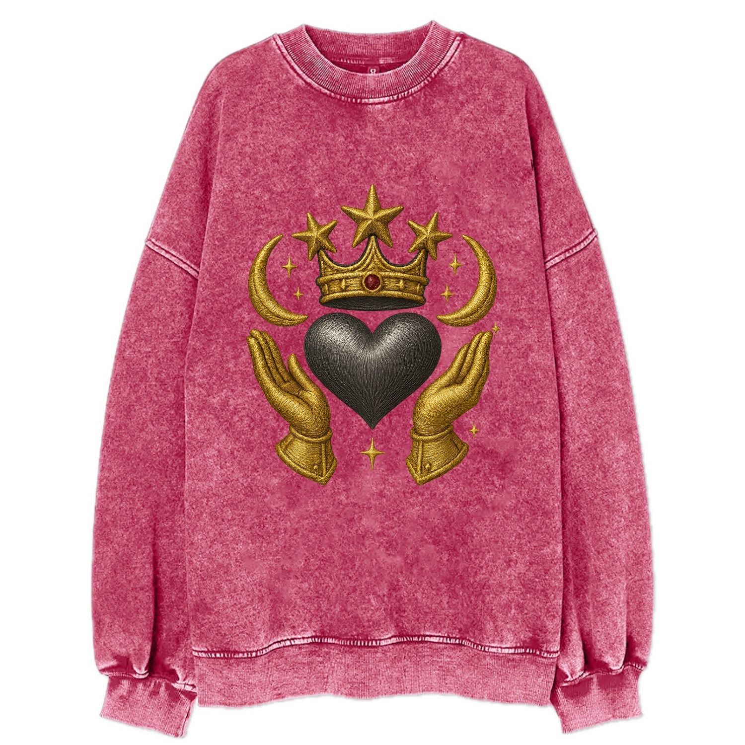 Sun goddess crown radiating golden rays over a midnight heart with - Vintage Sweatshirt - Pink