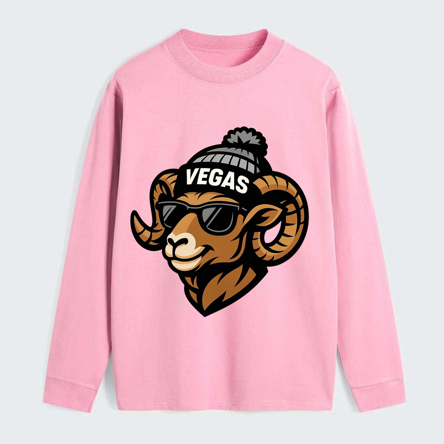 Vegas Desert Bighorn wearing Raiders silver and black beanie with pom - Classic Long Sleeve Shirt - Pink