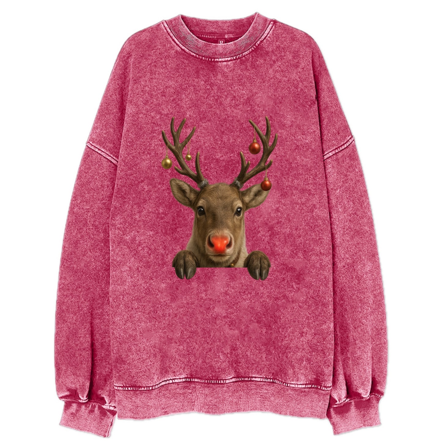 Christmas Reindeer  - Vintage Sweatshirt - Pink