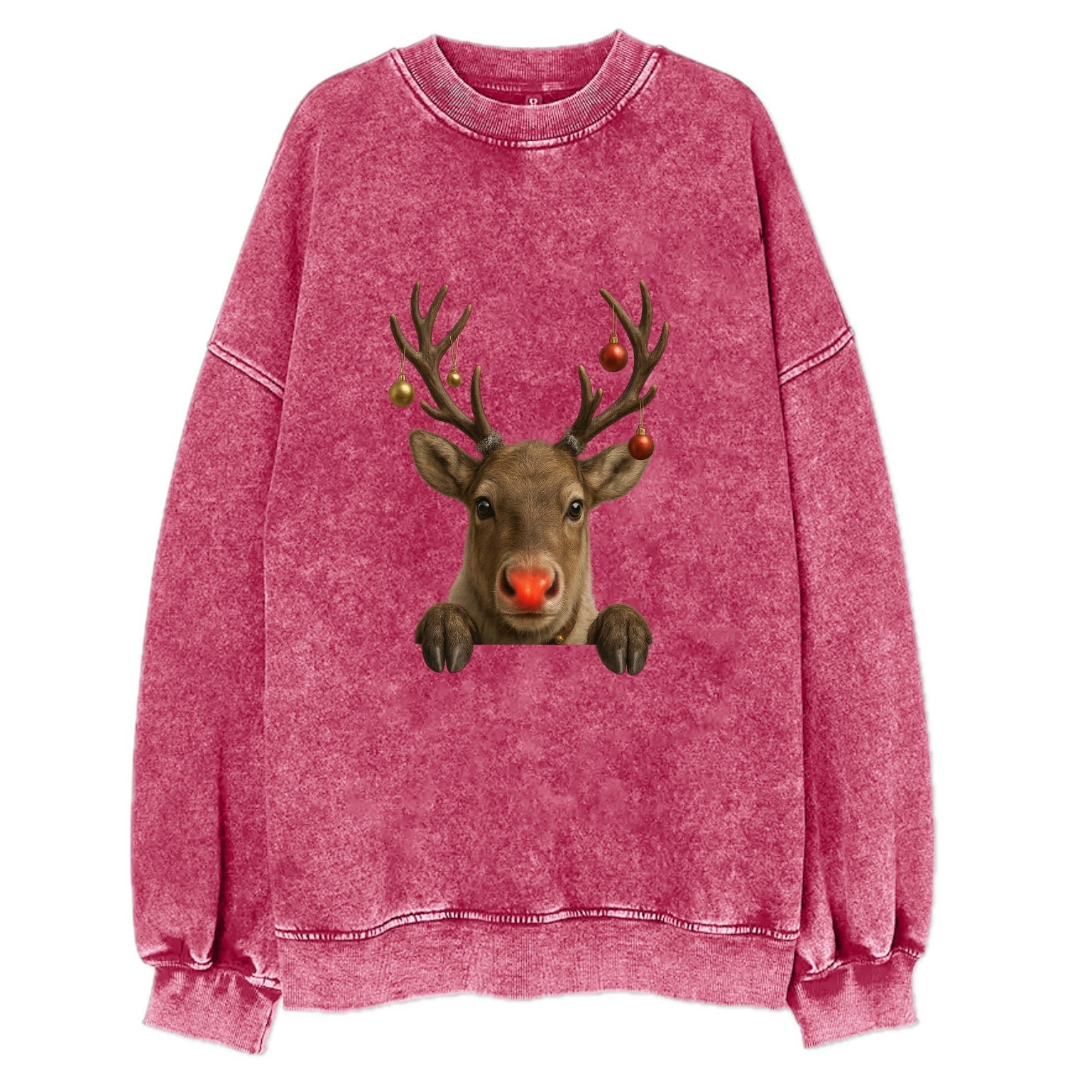 Christmas Reindeer  - Vintage Sweatshirt - Pink