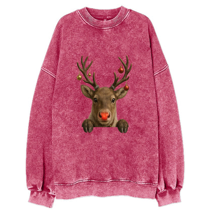Christmas Reindeer  - Vintage Sweatshirt - Pink
