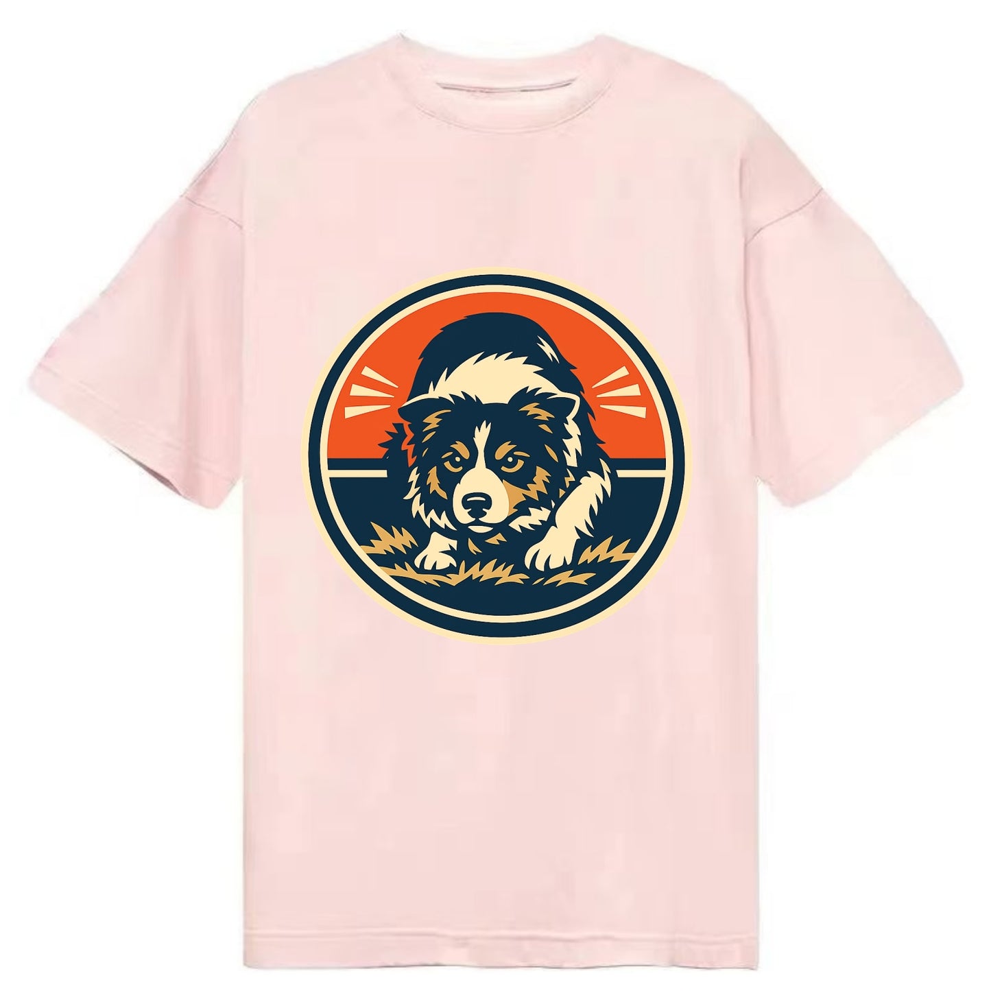 Focused Border Collie Emblem - Classic T-shirt - Pink