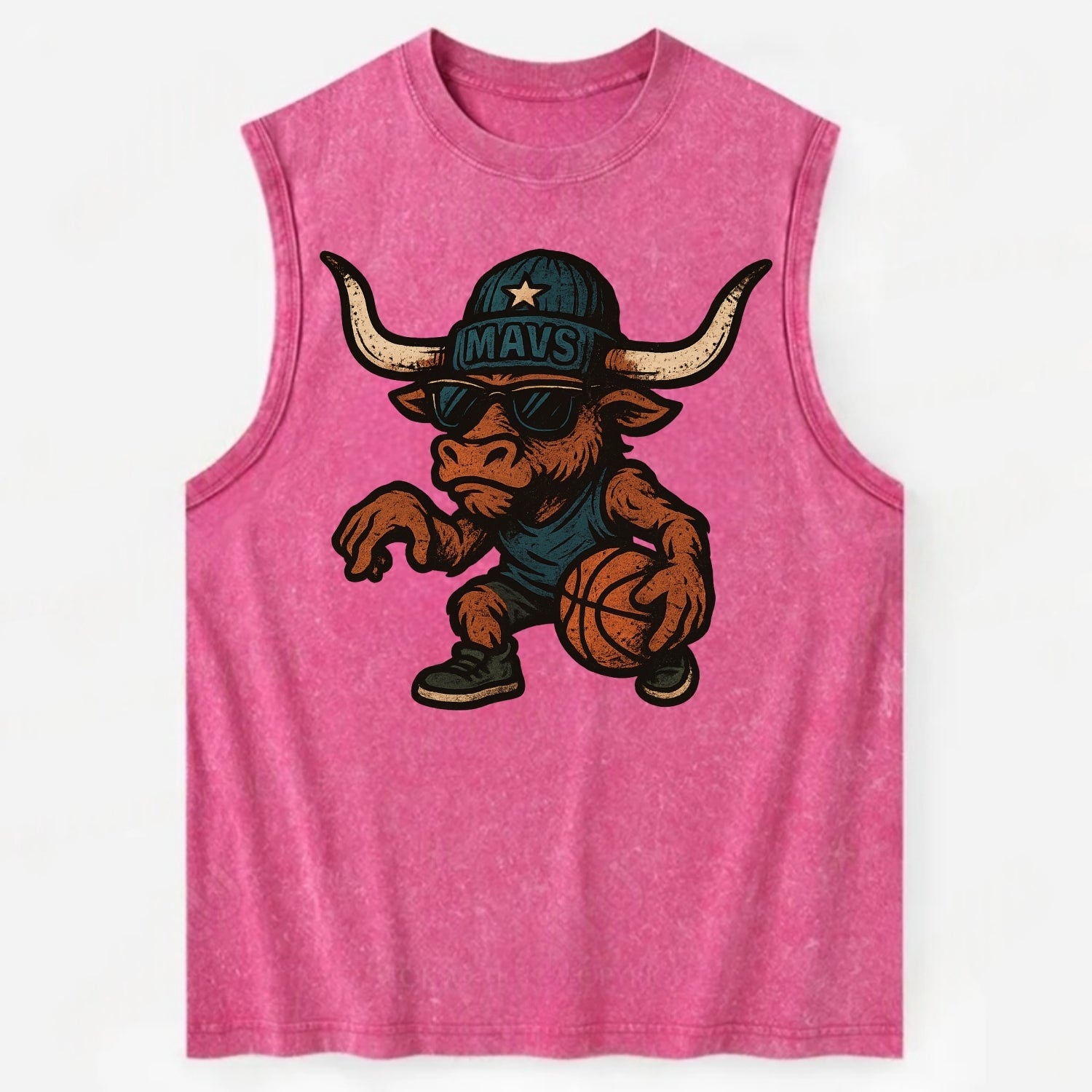 Texas Longhorn wearing Mavs beanie with lone star patch and wayfarer - Vintage Washed Tank - Pink