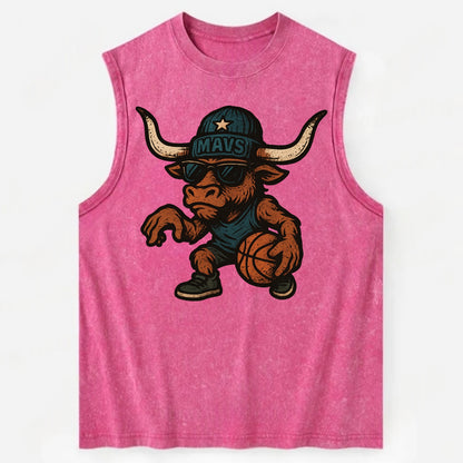 Texas Longhorn wearing Mavs beanie with lone star patch and wayfarer - Vintage Washed Tank - Pink