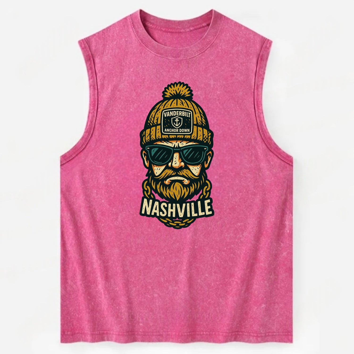 Nashville Commodore wearing Vanderbilt beanie with anchor patch - Vintage Washed Tank - Pink