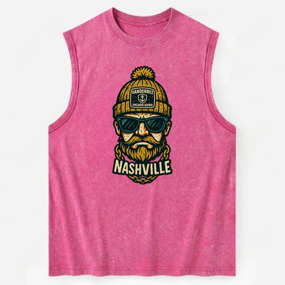 Nashville Commodore wearing Vanderbilt beanie with anchor patch - Vintage Washed Tank - Pink