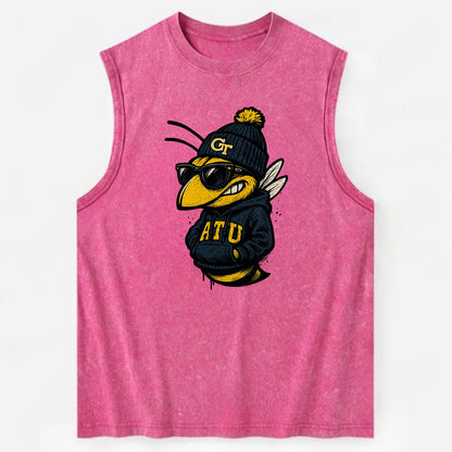 Atlanta Yellow Jacket wearing Georgia Tech beanie with GT patch - Vintage Washed Tank - Pink