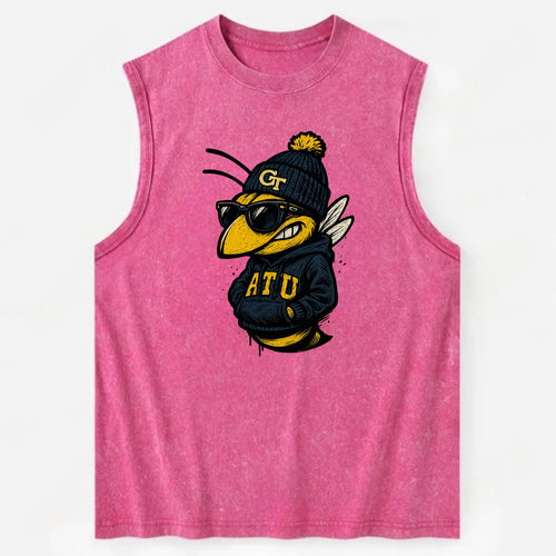 Atlanta Yellow Jacket wearing Georgia Tech beanie with GT patch - Vintage Washed Tank