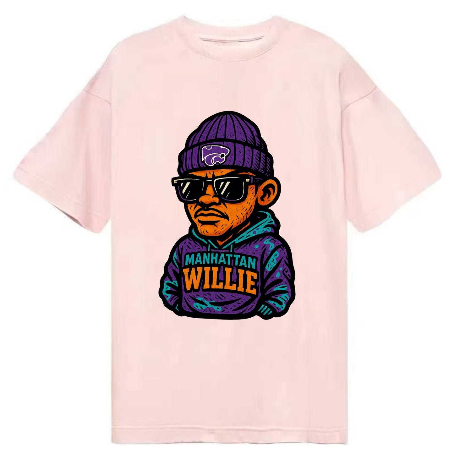 Manhattan Willie wearing Kansas State beanie with powercat patch - Classic T-shirt - Pink