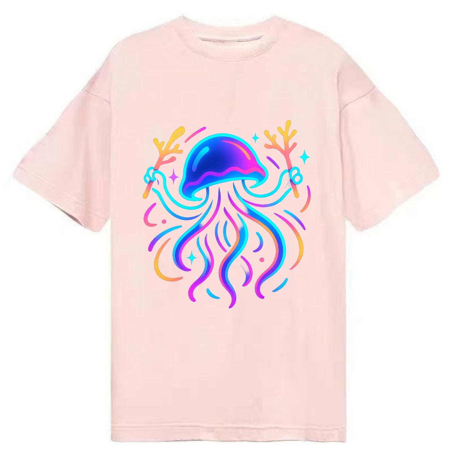 Jellyfish conducting a glow orchestra using coral batons in deep ocean concert - Classic T-shirt - Pink