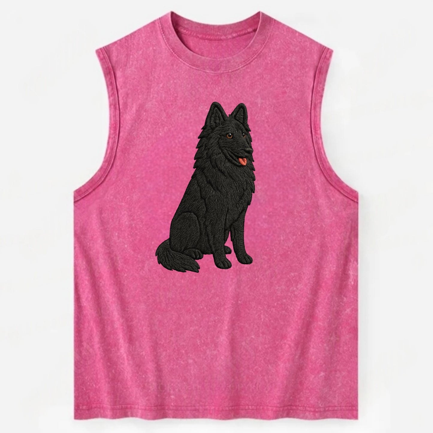 Belgian Sheepdog - Black long-haired embroidered pose - Vintage Washed Tank - Pink