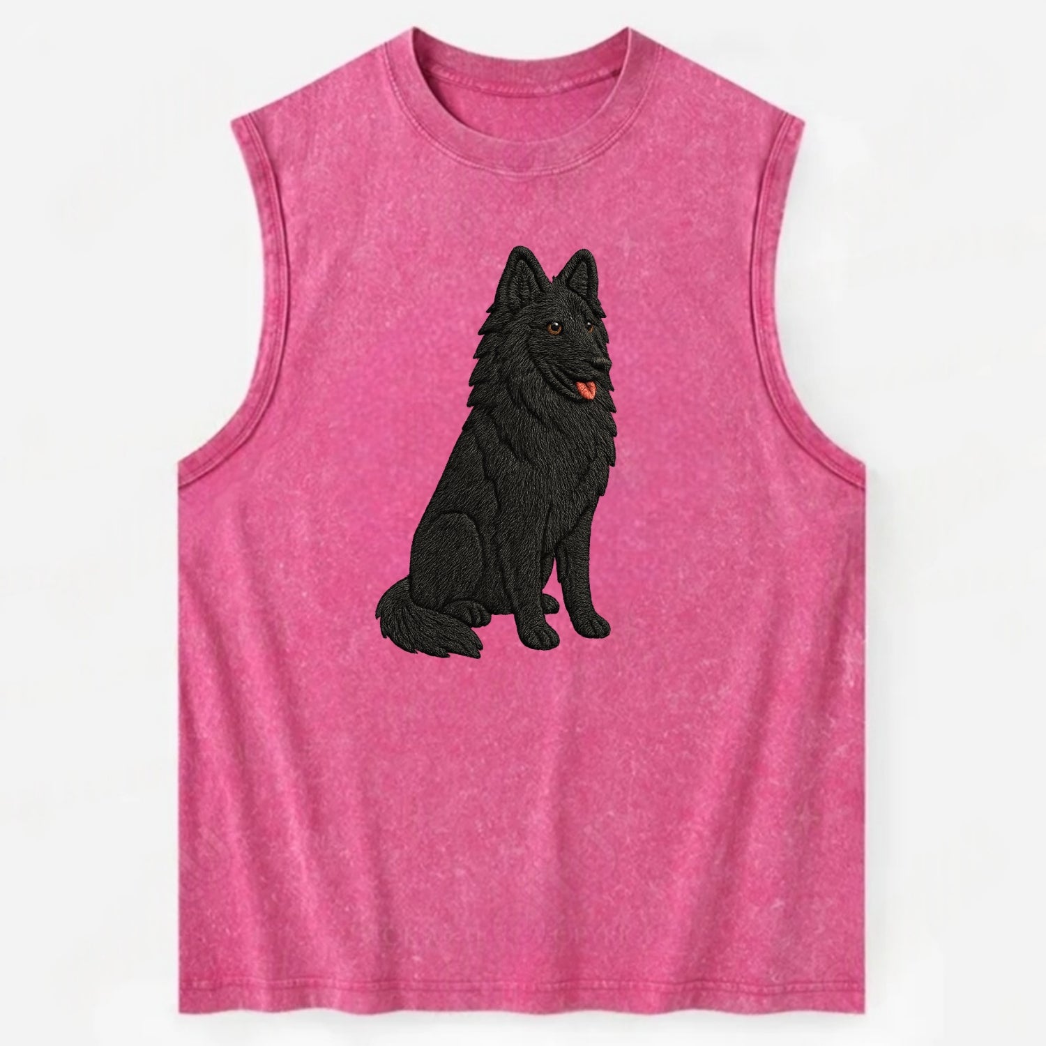 Belgian Sheepdog - Black long-haired embroidered pose - Vintage Washed Tank - Pink