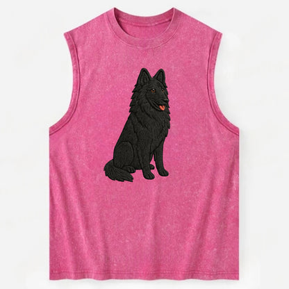 Belgian Sheepdog - Black long-haired embroidered pose - Vintage Washed Tank - Pink