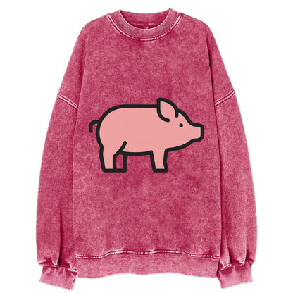 Pig - Pink farm pig flat side profile - Vintage Sweatshirt - Pink