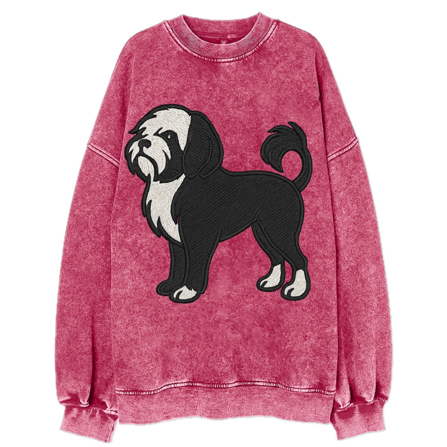 Löwchen - Black and white lion trim embr - Vintage Sweatshirt - Pink
