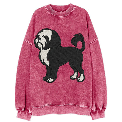 Löwchen - Black and white lion trim embr - Vintage Sweatshirt - Pink