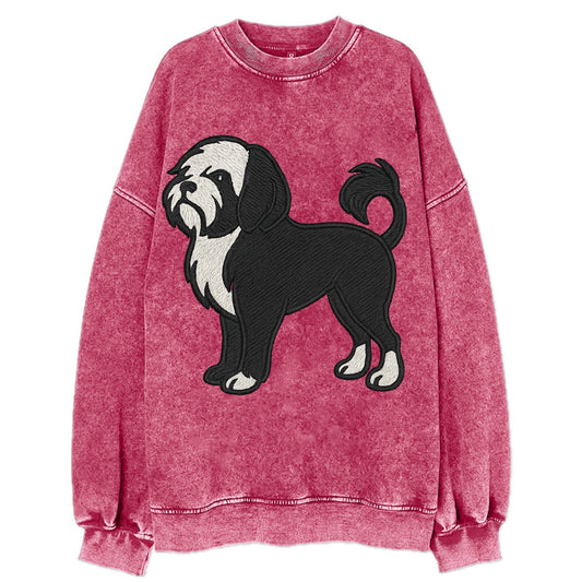Löwchen - Black and white lion trim embr - Vintage Sweatshirt - Pink