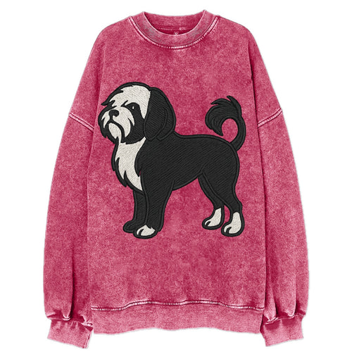 Löwchen - Black and white lion trim embr - Vintage Sweatshirt