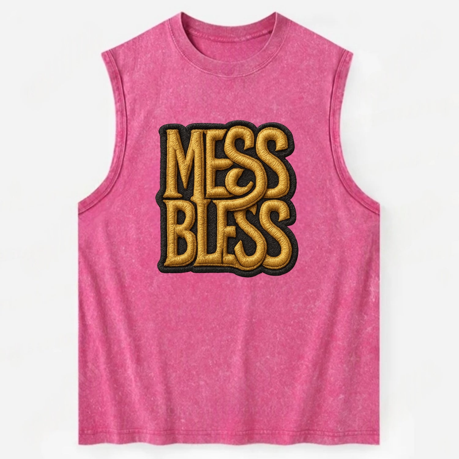 MESS;BLESS UP Gold Metallic Visor - Vintage Washed Tank - Pink