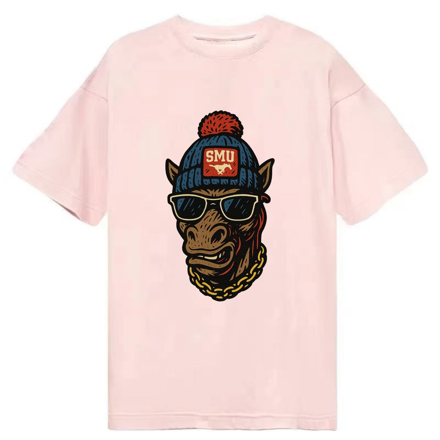 Dallas Mustang wearing SMU beanie with pony patch - Classic T-shirt - Pink