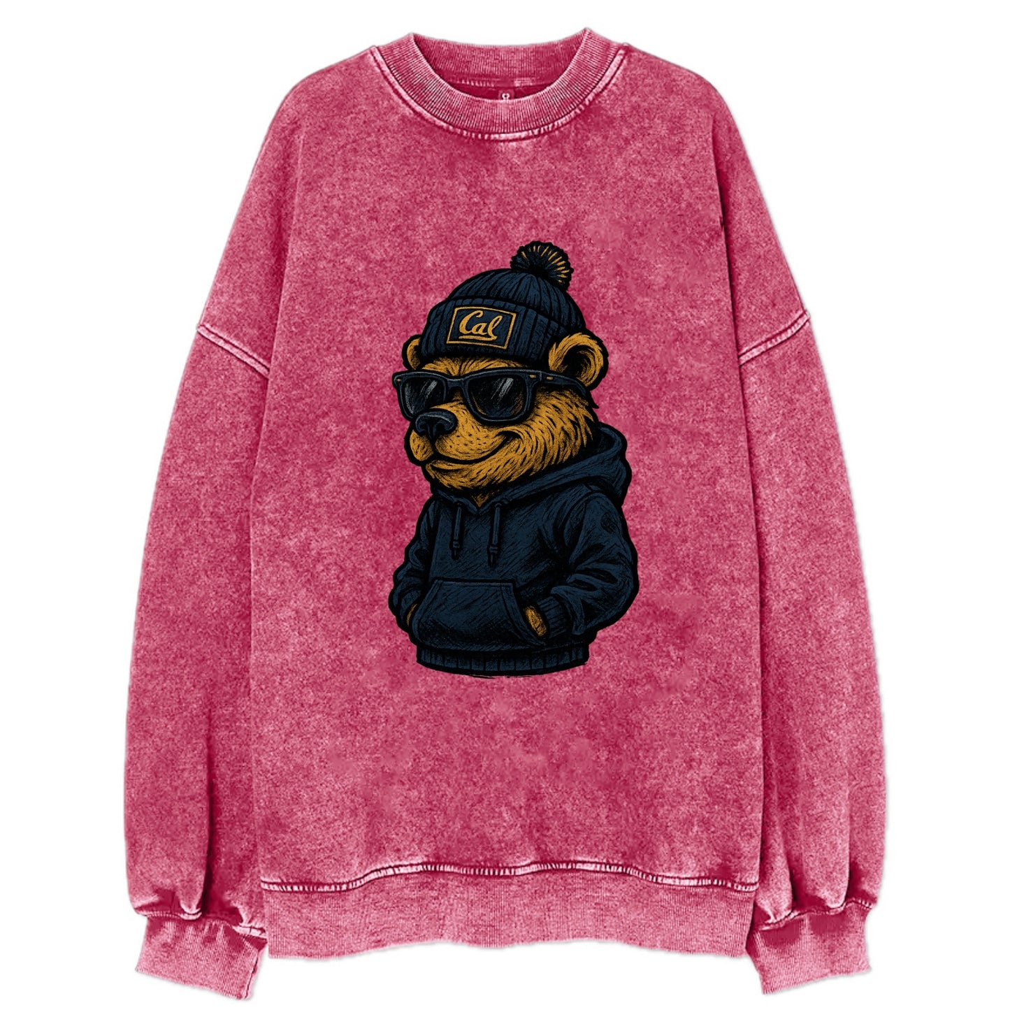 Berkeley Bear wearing Cal beanie with script patch - Vintage Sweatshirt - Pink