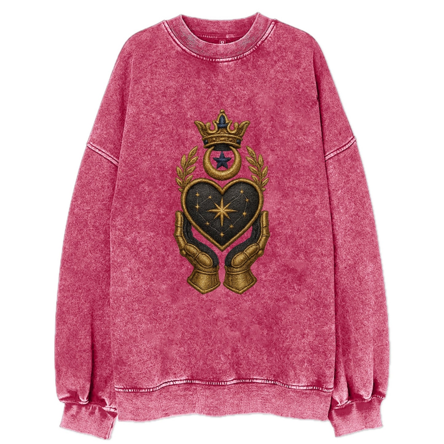 Crowned heart with Art Deco sunburst crown and geometric filigree hands - Vintage Sweatshirt - Pink