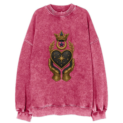Crowned heart with Art Deco sunburst crown and geometric filigree hands - Vintage Sweatshirt - Pink