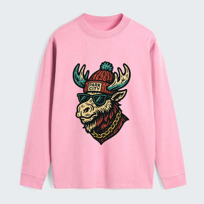 Park City Moose wearing Park City beanie with pom pom and wayfarer - Classic Long Sleeve Shirt - Pink