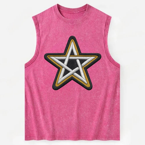 PENTAGRAM STAR - five point star in silver , protection - Vintage Washed Tank