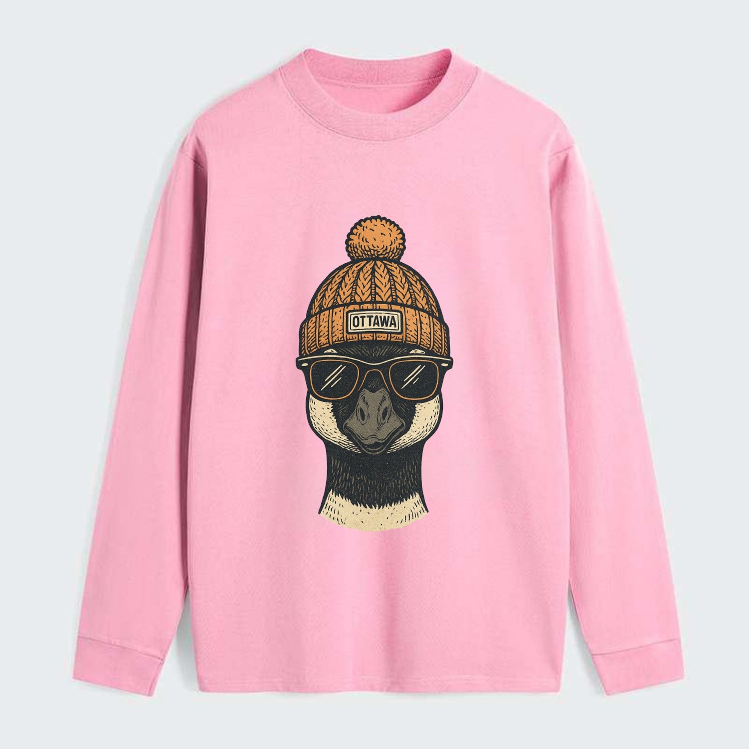 Ottawa Canadian Goose wearing Ottawa beanie with pom pom and wayfarer - Classic Long Sleeve Shirt - Pink