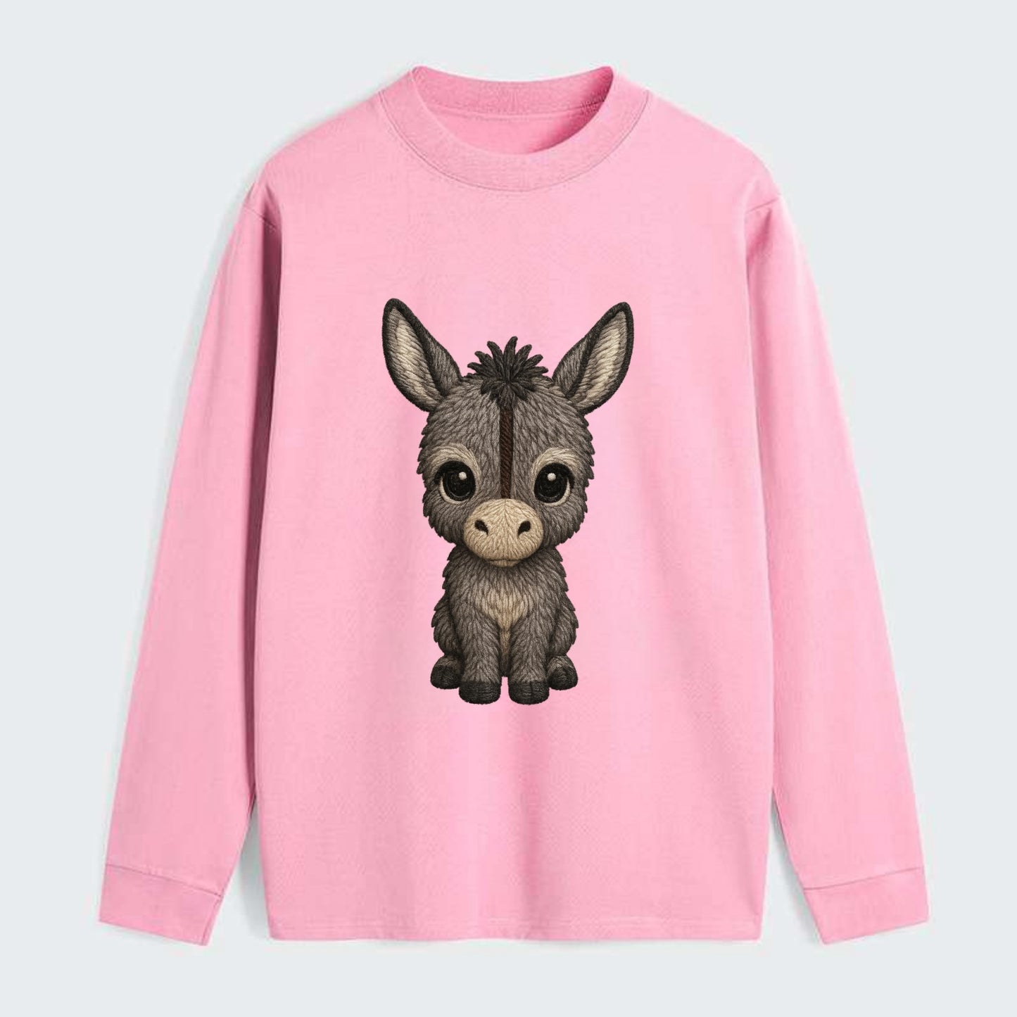 Baby Donkey Foal - gray fluffy, long ears, dark stripe, gentle eyes, - Classic Long Sleeve Shirt - Pink