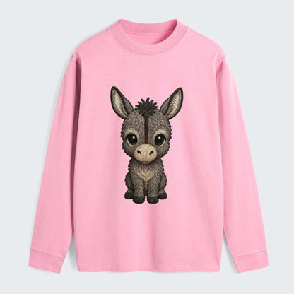 Baby Donkey Foal - gray fluffy, long ears, dark stripe, gentle eyes, - Classic Long Sleeve Shirt - Pink