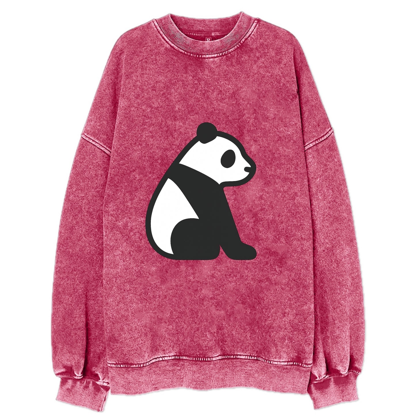 Panda - Black and white sitting pose flat side profile - Vintage Sweatshirt - Pink